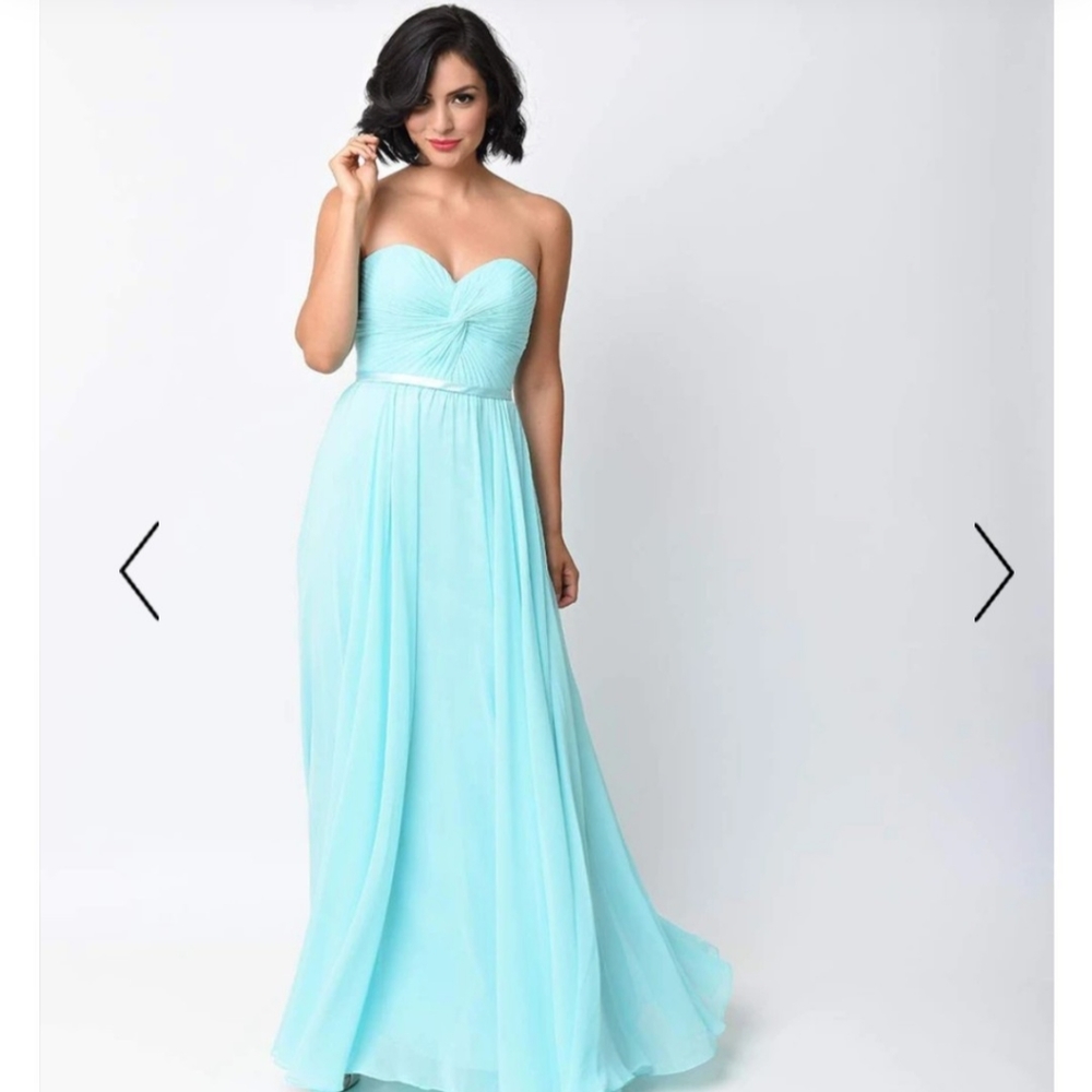 Sky Blue Bridesmaid Strapless Prom Dress